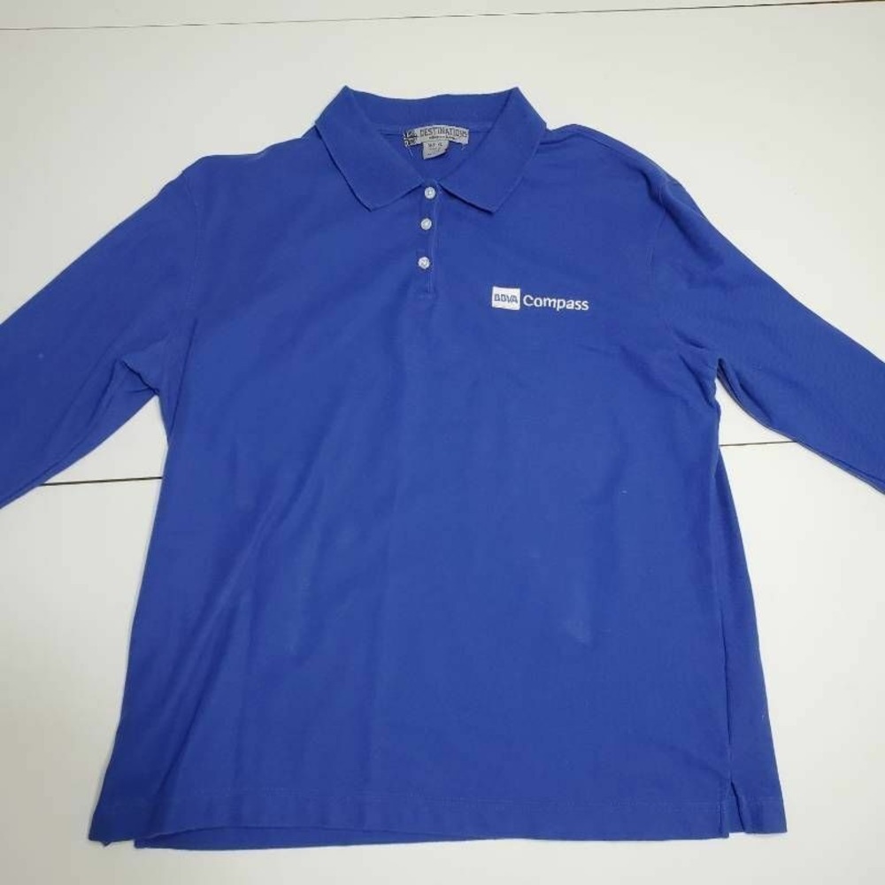 BBVA Compass Destinations Men Golf Rugby Shirt Blue Long Sleeve Collared XL